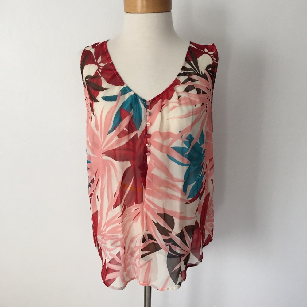 Joie Sheer Tropical Silk Blouse